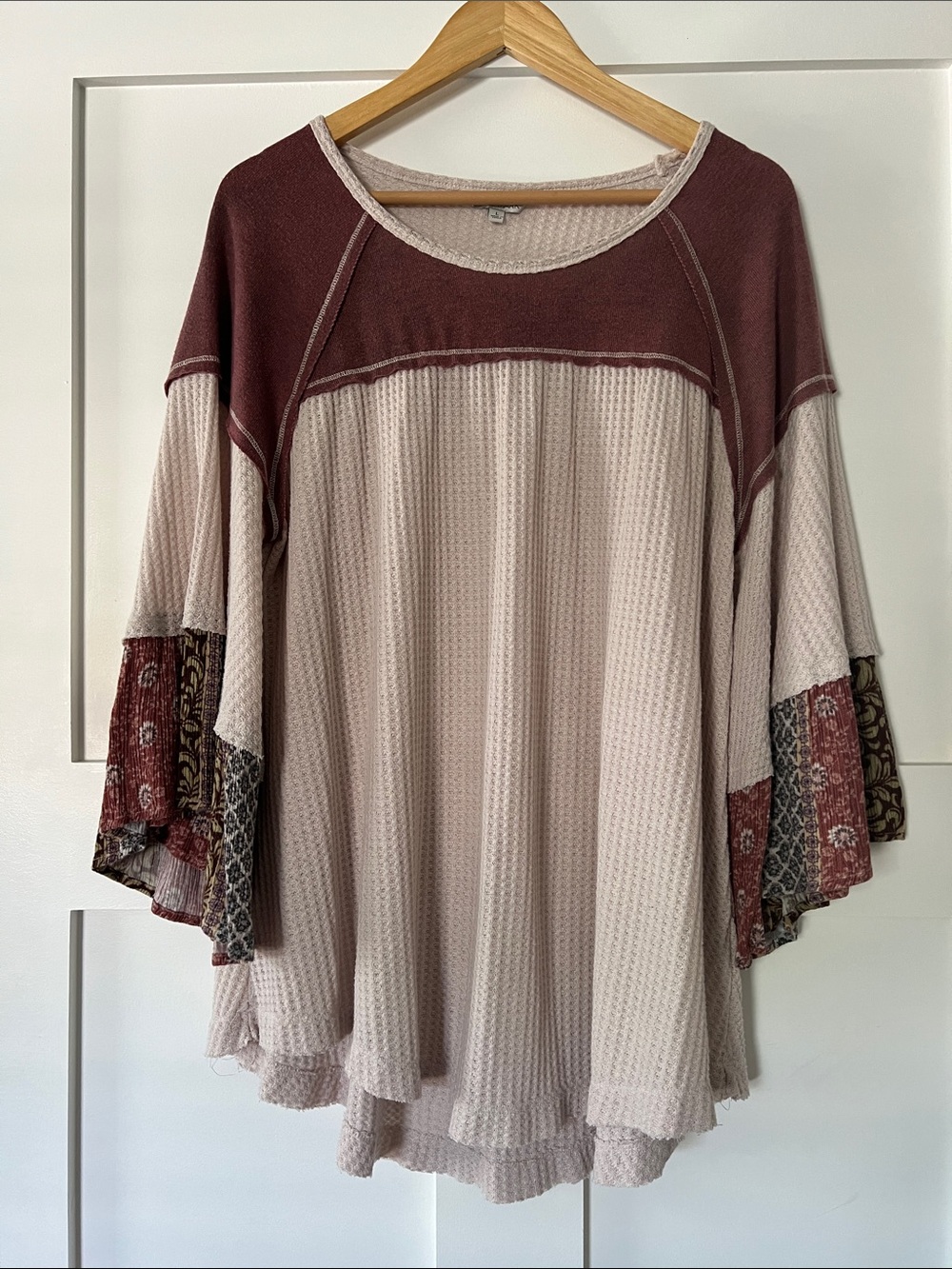 John Mark Mauve and Cream Boho Bell-Sleeve Tunic